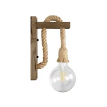 GloboStar® FLYN 00883 Vintage Επιτοίχιο Φωτιστικό Απλίκα Μονόφωτο 1 x E27 IP20 Καφέ Ξύλο με Μπεζ Σχοινί - Μ7 x Π19 x Υ28cm