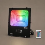 GLOBOSTAR® RGBFLOOD 75602 Προβολέας με IR Ασύρματο Χειριστήριο LED 50W 3250lm 120° AC 220-240V Αδιάβροχο IP66 Πολύχρωμο RGB Dimmable - COB Chip - Μαύρο Ματ - Μ28.5 x Π23.5 x Υ10cm - 2 Χρόνια Εγγύηση