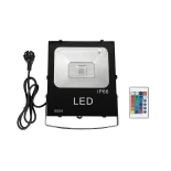 GLOBOSTAR® RGBFLOOD 75602 Προβολέας με IR Ασύρματο Χειριστήριο LED 50W 3250lm 120° AC 220-240V Αδιάβροχο IP66 Πολύχρωμο RGB Dimmable - COB Chip - Μαύρο Ματ - Μ28.5 x Π23.5 x Υ10cm - 2 Χρόνια Εγγύηση