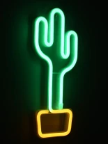 GloboStar® 78574 Φωτιστικό Ταμπέλα Φωτεινή Επιγραφή NEON LED Σήμανσης CACTUS 5W με Καλώδιο Τροφοδοσίας USB - Μπαταρίας 3xAAA (Δεν Περιλαμβάνονται) - Πράσινο - Κίτρινο
