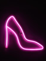 GloboStar® 78577 Φωτιστικό Ταμπέλα Φωτεινή Επιγραφή NEON LED Σήμανσης WOMEN SHOES 5W με Καλώδιο Τροφοδοσίας USB - Μπαταρίας 3xAAA (Δεν Περιλαμβάνονται) - Ροζ