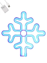 GloboStar® 78580 Φωτιστικό Ταμπέλα Φωτεινή Επιγραφή NEON LED Σήμανσης SNOWFLAKE 5W με Καλώδιο Τροφοδοσίας USB - Μπαταρίας 3xAAA (Δεν Περιλαμβάνονται) - Γαλάζιο