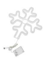 GloboStar® 78582 Φωτιστικό Ταμπέλα Φωτεινή Επιγραφή NEON LED Σήμανσης SNOWFLAKE 5W με Καλώδιο Τροφοδοσίας USB - Μπαταρίας 3xAAA (Δεν Περιλαμβάνονται) - Θερμό Λευκό 2700K
