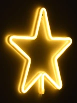 GloboStar® 78585 Φωτιστικό Ταμπέλα Φωτεινή Επιγραφή NEON LED Σήμανσης STAR 5W με Καλώδιο Τροφοδοσίας USB - Μπαταρίας 3xAAA (Δεν Περιλαμβάνονται) - Θερμό Λευκό 2700K