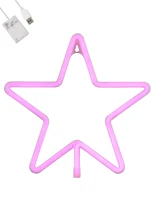 GloboStar® 78586 Φωτιστικό Ταμπέλα Φωτεινή Επιγραφή NEON LED Σήμανσης STAR 5W με Καλώδιο Τροφοδοσίας USB - Μπαταρίας 3xAAA (Δεν Περιλαμβάνονται) - Ροζ