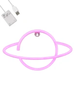 GloboStar® 78588 Φωτιστικό Ταμπέλα Φωτεινή Επιγραφή NEON LED Σήμανσης PLANET SATURN 5W με Καλώδιο Τροφοδοσίας USB - Μπαταρίας 3xAAA (Δεν Περιλαμβάνονται) - Ροζ