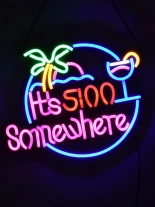 GloboStar® 85853 Φωτιστικό Ταμπέλα Φωτεινή Επιγραφή NEON LED Σήμανσης ITS 5:00 SOMEWHERE 30W AC 230V με Διακόπτη On/Off Ροζ - Γαλάζιο - Κίτρινο - Πράσινο - Κόκκινο