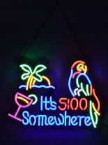 GloboStar® 85854 Φωτιστικό Ταμπέλα Φωτεινή Επιγραφή NEON LED Σήμανσης ITS 5:00 SOMEWHERE PARROT 30W AC 230V με Διακόπτη On/Off Ροζ - Γαλάζιο - Κίτρινο - Πράσινο - Κόκκινο