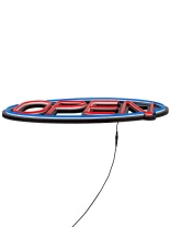 GloboStar® 85860 Φωτιστικό Ταμπέλα Φωτεινή Επιγραφή NEON LED Σήμανσης Animated Ovale OPEN 30W AC 230V με Διακόπτη On/Off και Ασύρματο Χειριστήριο IR Μπλε - Κόκκινο