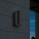 kelvo® MURANO KLV-101-0015 Φωτιστικό Τοίχου / Απλίκα για 2 Λάμπες MR16 με Ντουί GU10 AC 220-240V Αδιάβροχο IP65 - Μαύρο Ματ - Μ8 x Π8 x Υ15cm