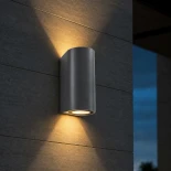 kelvo® MURANO KLV-101-0016 Φωτιστικό Τοίχου / Απλίκα για 2 Λάμπες MR16 με Ντουί GU10 AC 220-240V Αδιάβροχο IP65 - Γκρι Ανθρακί Ματ - Μ8 x Π8 x Υ15cm