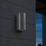 kelvo® MURANO KLV-101-0016 Φωτιστικό Τοίχου / Απλίκα για 2 Λάμπες MR16 με Ντουί GU10 AC 220-240V Αδιάβροχο IP65 - Γκρι Ανθρακί Ματ - Μ8 x Π8 x Υ15cm