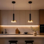 kelvo® ZANE KLV-101-0349 Κρεμαστό Φωτιστικό Οροφής LED 18W 1800lm 120° AC 220-240V IP20 Ρυθμιζόμενο Λευκό CCT με Χειριστήριο από 2700K έως 6000K Dimmable - Lumileds SMD Chip - Σατινέ Χρυσό Βούρτσας & Μαύρο Ματ - Μ15 x Π15 x Υ20cm - 3 Χρόνια Εγγύηση