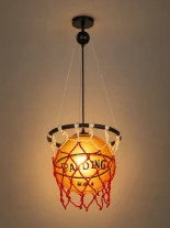 GLOBOSTAR® NBA 01027 Μοντέρνο Κρεμαστό Φωτιστικό Οροφής με Ντουί 1 x E27 AC 220-240V IP20 - Πορτοκαλί & Κόκκινο - Μ32 x Π32 x Υ58cm
