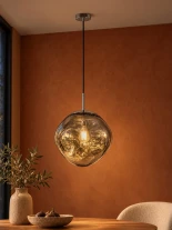 GLOBOSTAR® DIXAR 01464 Μοντέρνο Κρεμαστό Φωτιστικό Οροφής με Ντουί 1 x E27 AC 220-240V IP20 - Γκρι & Ασημί - Μ36 x Π36 x Υ45cm