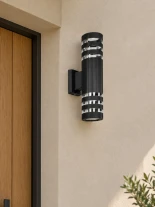 GLOBOSTAR® ORION 77887 Μοντέρνο Φωτιστικό Τοίχου - Απλίκα με Ντουί 2 x GU10 AC 220-240V Αδιάβροχο IP65 - Μαύρο Ματ - Μ9 x Π15 x Υ35.5cm