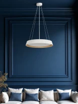kelvo® LUMORA KLV-101-0583 Κρεμαστό Φωτιστικό Οροφής LED 36W 3600lm 120° AC 220-240V IP20 Ρυθμιζόμενο Λευκό CCT με Διακόπτη στο Driver 2700K/4500K/6000K Triac Dimmable - Lumileds SMD Chip & ENEC/TÜV Driver - Λευκό Ματ & Εφέ Ξύλου - Μ53 x Π53 x Υ7cm - 5 Χρ