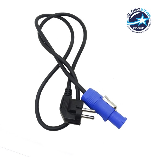 GLOBOSTAR® POWERCON 51192 Επαγγελματικό Καλώδιο Τροφοδοσίας 1.1m με Αρσενικό Φις Schuko σε Θηλυκό Βύσμα PowerCON Power-In 3 Επαφών (2P+E) AC 220-240V IP20 - Μαύρο & Μπλε - Μ110 x Π5 x Υ4cm