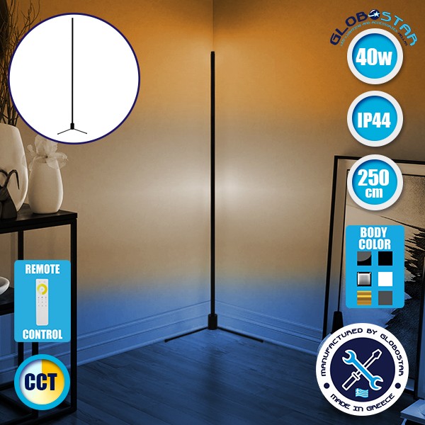 Μοντέρνο Minimal Επιδαπέδιο Μαύρο Φωτιστικό 250cm LED 40 Watt με Ασύρματο Χειριστήριο Αφής 2.4G RF & Dimmer CCT - Ψυχρό - Ημέρας - Θερμό GloboStar ALIEN Design GLOBO-250-10
