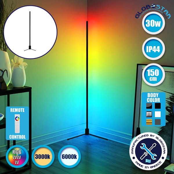 Μοντέρνο Minimal Επιδαπέδιο Μαύρο Φωτιστικό 150cm LED 30 Watt με Ασύρματο Χειριστήριο Αφής 2.4G RF & Dimmer RGBW+WW Πολύχρωμο - Ψυχρό - Ημέρας - Θερμό GloboStar ALIEN Design GLOBO-150-9