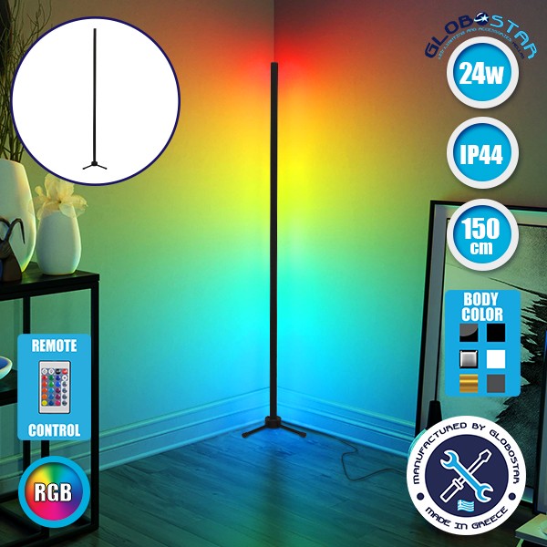 Μοντέρνο Minimal Επιδαπέδιο Μαύρο Φωτιστικό 150cm LED 24 Watt με Ασύρματο Χειριστήριο RF & Dimmer RGB Πολύχρωμο GloboStar ALIEN Design GLOBO-150-8