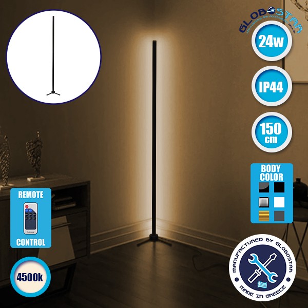 Μοντέρνο Minimal Επιδαπέδιο Μαύρο Φωτιστικό 150cm LED 24 Watt με Ασύρματο Χειριστήριο RF & Dimmer Φυσικό Λευκό 4500k GloboStar ALIEN Design GLOBO-150-2