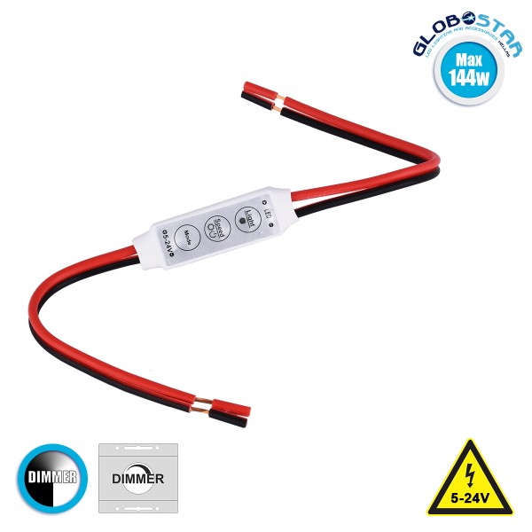 GLOBOSTAR® DIMMERANO 73307 Διακόπτης On/Off & Dimming με 1 x 6A 144W Κανάλι DC 12-24V 6A 144W Max IP20 - Λευκό - Μ30 x Π1.3 x Υ0.6cm - 2 Χρόνια Εγγύηση