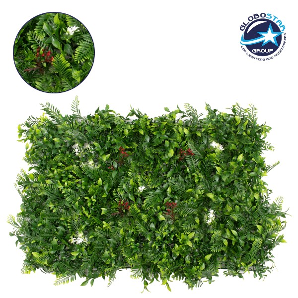 GloboStar® 78407 Artificial - Συνθετικό Τεχνητό Διακοσμητικό Πάνελ Φυλλωσιάς - Κάθετος Κήπος Ίληξ - Νάνος Φτέρη - Κοράλι - Κουφέα Πράσινο Μ60 x Υ40 x Π10cm
