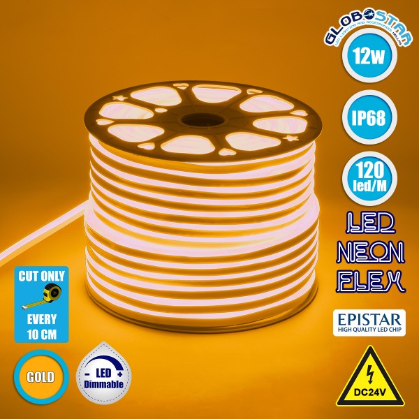 GLOBOSTAR® NEOVALE 70566 Ταινία Neon Flex LED 12W/m 720lm/m 120° DC 24V Αδιάβροχο IP65 120 x SMD2835 Chip/m Ultra Θερμό Λευκό 2200K Dimmable - Sanan SMD Chip - Μ100 x Π0.8 x Υ1.6cm - 3 Χρόνια Εγγύηση