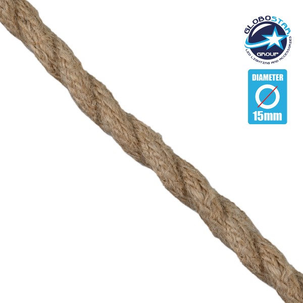 GloboStar® 77644 Εύκαμπτο Σχοινί Στριφτό Τριχιά Πλεκτό 1m Διαμέτρου 15mm Μπεζ με Εσωτερικό Καλώδιο Διατομής 2x0.75mm