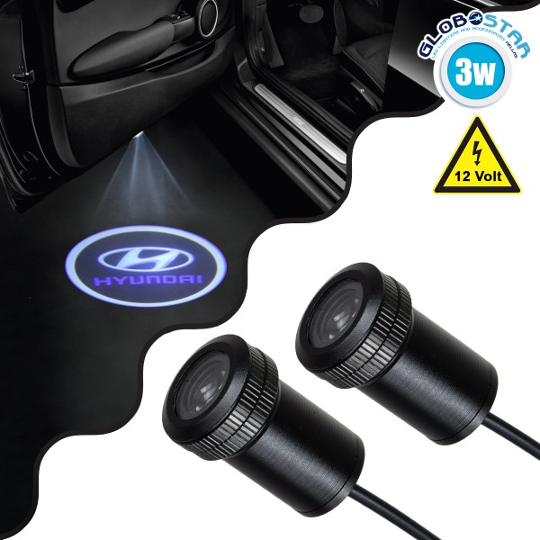 GloboStar® 81609 HYUNDAI Ghost Car Brand Logo Projector - Προτζέκτορας Προβολής Μάρκας Αυτοκινήτου LED CREE XHP35 3W 240lm 120° DC 12V IP20 Ψυχρό Λευκό 6000K