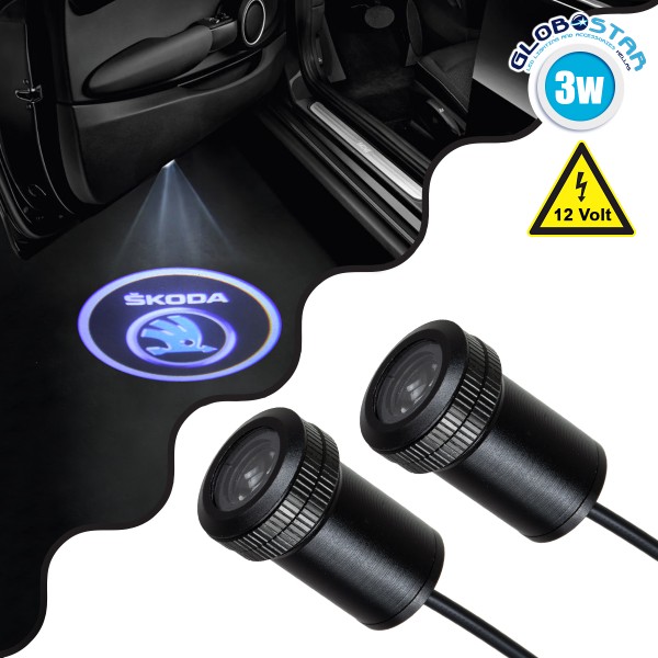 GloboStar® 81624 SKODA Ghost Car Brand Logo Projector - Προτζέκτορας Προβολής Μάρκας Αυτοκινήτου LED CREE XHP35 3W 240lm 120° DC 12V IP20 Ψυχρό Λευκό 6000K