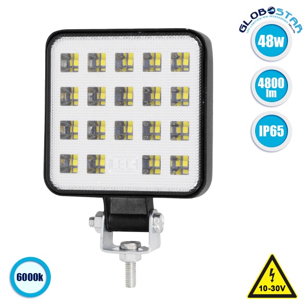 GloboStar® 85410 PRO Series Προβολέας Εργασίας - Working Light για Αυτοκίνητα & Φορτηγά LED SMD 3030 48W 4800lm DC 10-30V Αδιάβροχο IP65 Ψυχρό Λευκό 6000K