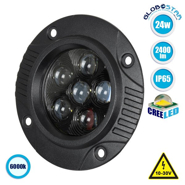 GloboStar® 85445 PRO Series Χωνευτός Προβολέας Εργασίας - Φώτα Ημέρας - Working Light - DRL για Αυτοκίνητα & Φορτηγά LED CREE XBD 24W 2400lm DC 10-30V Αδιάβροχο IP65 Ψυχρό Λευκό 6000K