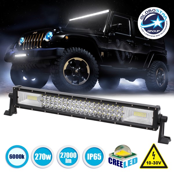 GloboStar® 85482 PRO Series Μπάρα Ίσια - Straight TRI-ROW 7D για Αυτοκίνητα & Φορτηγά LED CREE XBD 270W 27000lm 15° & 60° DC 10-30V Αδιάβροχη IP65 Ψυχρό Λευκό 6000K