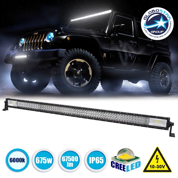 GloboStar® 85485 PRO Series Μπάρα Ίσια - Straight TRI-ROW 7D για Αυτοκίνητα & Φορτηγά LED CREE XBD 675W 67500lm 15° & 60° DC 10-30V Αδιάβροχη IP65 Ψυχρό Λευκό 6000K