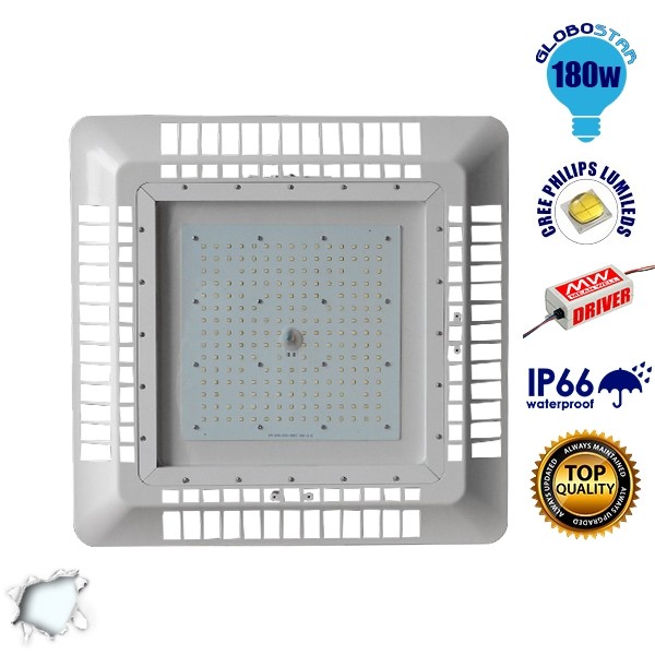 GloboStar® 115091 Φωτιστικό Οροφής για Βενζινάδικα Gas Station 180W AC 230V 25200lm 60° Αδιάβροχο IP65 Φυσικό Λευκό 5000K