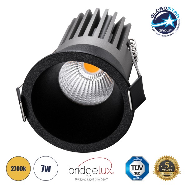 GLOBOSTAR® MICRO-B 60245 Χωνευτό Downlight Σποτ LED 7W 875lm 38° AC 220-240V IP20 Θερμό Λευκό 2700K - Bridgelux COB Chip & TÜV SÜD Driver - Μαύρο Ματ - Μ6 x Π6 x Υ7.8cm / Q5cm - 5 Χρόνια Εγγύηση