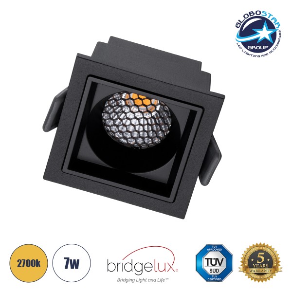GloboStar® PLUTO-S 60269 Χωνευτό LED Spot Downlight TrimLess Μ6.4xΠ6.4cm 7W 875lm 38° AC 220-240V IP20 Μ6.4 x Π6.4 x Υ4.9cm - Τετράγωνο - Μαύρο & Anti-Glare HoneyComb - Θερμό Λευκό 2700K - Bridgelux COB - 5 Years Warranty