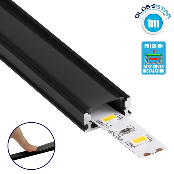 GLOBOSTAR® ALP-LINEAR SURFABO 70806-1M Επιφανειακό Προφίλ Αλουμινίου με Μαύρο Φιμέ Πατητό Κάλυμμα για Ταινίες LED IP20 - Μαύρο - Μ100 x Π1.6 x Υ0.7cm