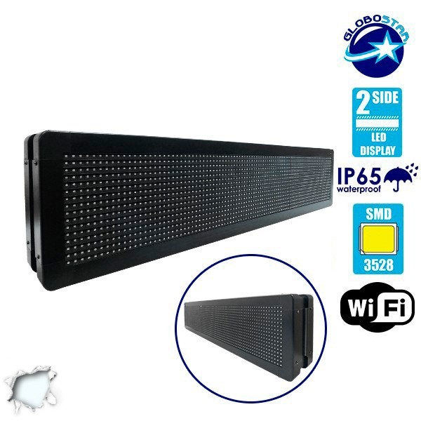 GLOBOSTAR®DISPLAY 90300 Κυλιόμενη Ψηφιακή Επιγραφή P10 Διπλής Όψης LED AC 220-240V Αδιάβροχο IP65 Ψυχρό Λευκό 6000K - WiFi Control μέσω FK APP - Αισθητήρας Θερμοκρασίας & Υγρασίας - Μ104 x Π12 x Υ20cm - 2 Χρόνια Εγγύηση