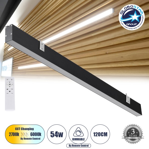 GLOBOSTAR® FELIX 61028-W Μοντέρνο Φωτιστικό Τοίχου - Απλίκα LED 54W 5400lm 120° AC 220-240V IP20 Ρυθμιζόμενο Λευκό CCT με Χειριστήριο από 2700K έως 6000K Dimmable - Lumileds SMD Chip - Μαύρο Ματ - Μ120 x Π3.5 x Υ7cm - 3 Χρόνια Εγγύηση
