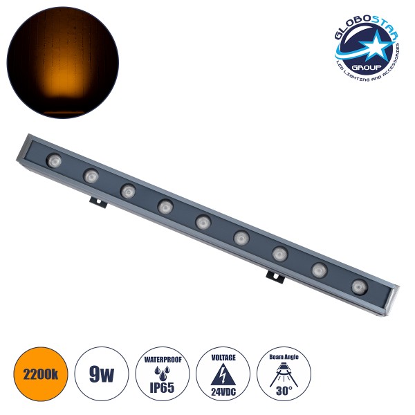 GLOBOSTAR® WASHERMARGO 90171 Μπάρα Φωτισμού Wall Washer LED 9W 945lm 30° DC 24V Αδιάβροχο IP65 Ultra Θερμό Λευκό 2200K Dimmable - Bridgelux SMD Chip - Γκρι Ανθρακί - Μ50 x Π4 x Υ5cm - 3 Χρόνια Εγγύηση