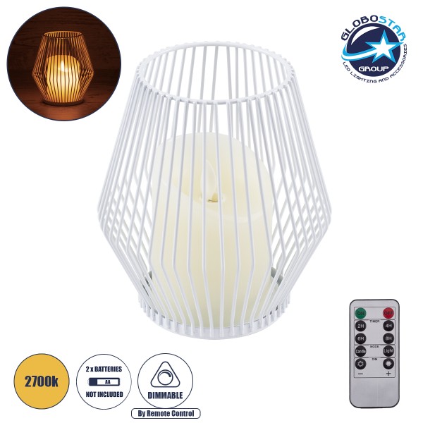 GloboStar® CANDLE 76488 Διακοσμητικό Realistic Κερί με LED Εφέ Κινούμενης Φλόγας - Μπαταρίας 2 x AA (Δεν Συμπεριλαμβάνονται) & Ασύρματο Χειριστήριο IR Θερμό Λευκό 2700K Dimmable Λευκό Φ14 x Υ16cm