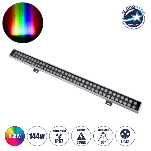 GLOBOSTAR® WASHERGAIA 90216 Μπάρα Φωτισμού Wall Washer LED 144W 12240lm 10° DC 24V Αδιάβροχο IP67 Πολύχρωμο RGBW Dimmable DMX512 - Bridgelux SMD Chip - Γκρι Ανθρακί - Μ100 x Π7.3 x Υ4.3cm - 3 Χρόνια Εγγύηση