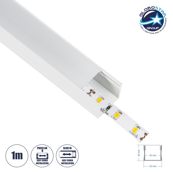 GloboStar® SURFACE-PROFILE 70868-1M Προφίλ Αλουμινίου - Βάση & Ψύκτρα Ταινίας LED με Λευκό Γαλακτερό Κάλυμμα - Επιφανειακή Χρήση - Πατητό Κάλυμμα - Λευκό - 1 Μέτρο - Μ100 x Π2.3 x Υ2cm