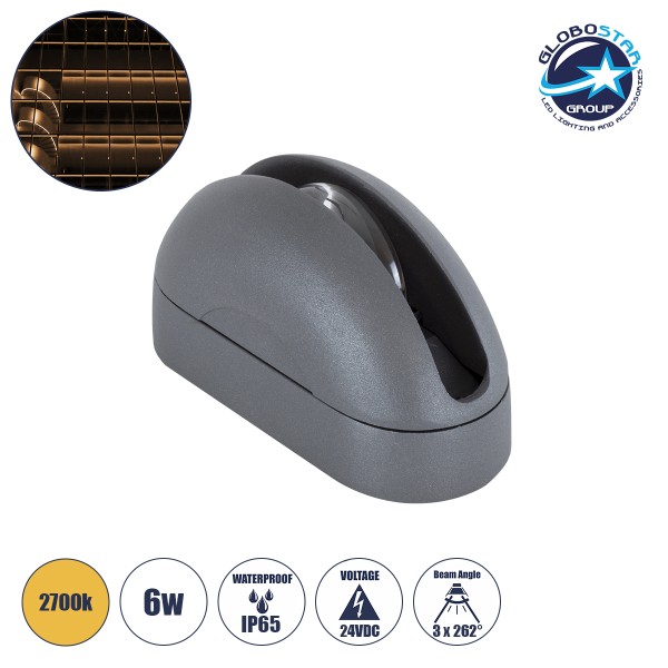 GLOBOSTAR® WINDOWCURBA 90110 Φωτιστικό Ανάδειξης Παραθύρων LED 6W 540lm 3°x262° DC 24V Αδιάβροχο IP65 Θερμό Λευκό 2700K Dimmable - CREE XPE Chip - Γκρι Ανθρακί - Μ12 x Π5.3 x Υ6.5cm - 3 Χρόνια Εγγύηση
