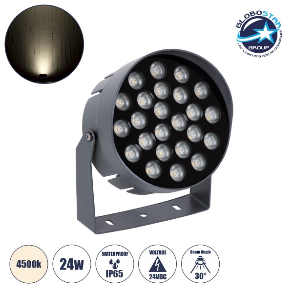 GloboStar® FLOOD-NIGMA 90379 Προβολέας Wall Washer με Αντιθαμβωτική Γρίλια για Φωτισμό Κτιρίων LED 24W 2280lm 30° DC 24V Αδιάβροχο IP65 L15 x W15 x H9.1cm Φυσικό Λευκό 4500K - Γκρι Ανθρακί - 3 Years Warranty