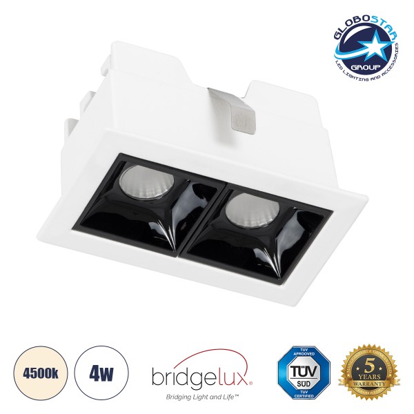 GLOBOSTAR® LUMINAR 60316 Χωνευτό Downlight Σποτ LED 4W 560lm 36° AC 220-240V IP20 Φυσικό Λευκό 4500K - Osram SMD Chip & TÜV SÜD Driver - Λευκό & Μαύρο Ματ - Μ7.5 x Π4.3 x Υ4.5cm / Q6.5 x 3.5cm - 5 Χρόνια Εγγύηση