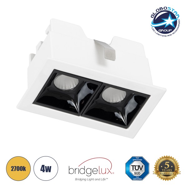 GLOBOSTAR® LUMINAR 60317 Χωνευτό Downlight Σποτ LED 4W 540lm 36° AC 220-240V IP20 Θερμό Λευκό 2700K - Osram SMD Chip & TÜV SÜD Driver - Λευκό & Μαύρο Ματ - Μ7.5 x Π4.3 x Υ4.5cm / Q6.5 x 3.5cm - 5 Χρόνια Εγγύηση
